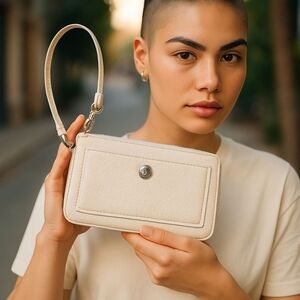 NWOT Coach Cream Pebble Leather Wristlet